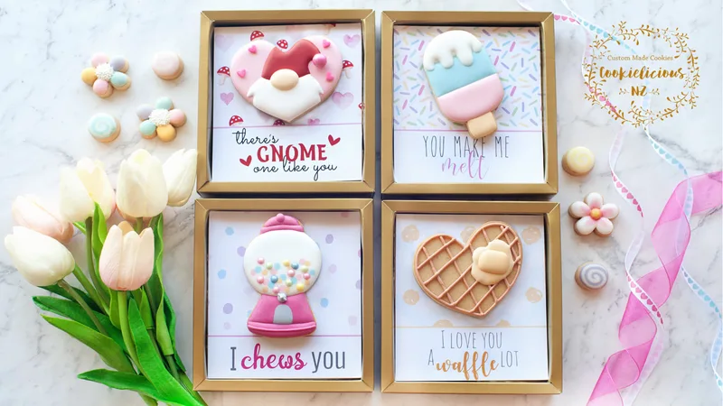 Valentine Cookie Set Template ~ Gnome, Gumball Machine, Waffles & Popsicle