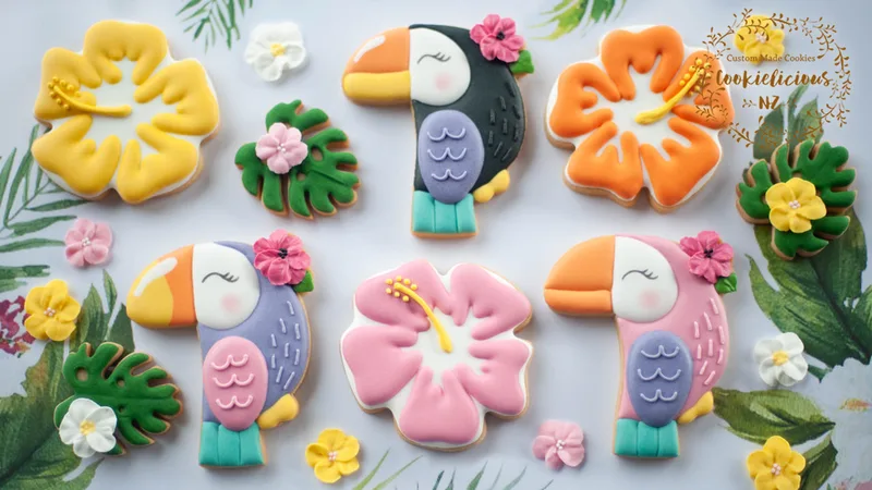 Girly Toucan & Hibiscus Flower Cookie Template